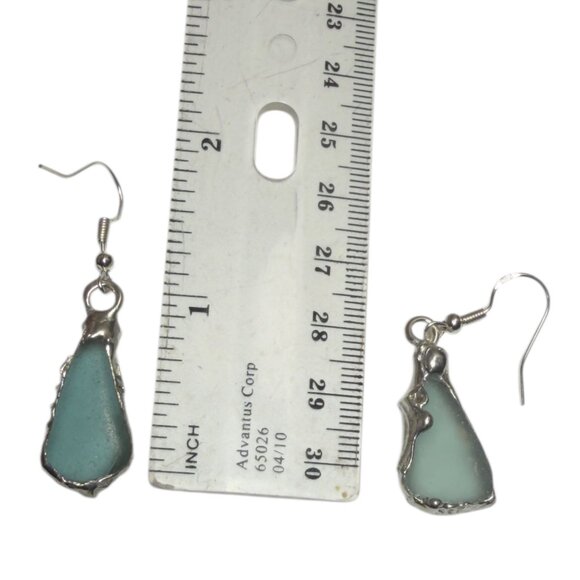 Handmade Sea Glass Earrings With Artisan Silver Blend Cabochons & 925 Hooks - Picture 8 of 13